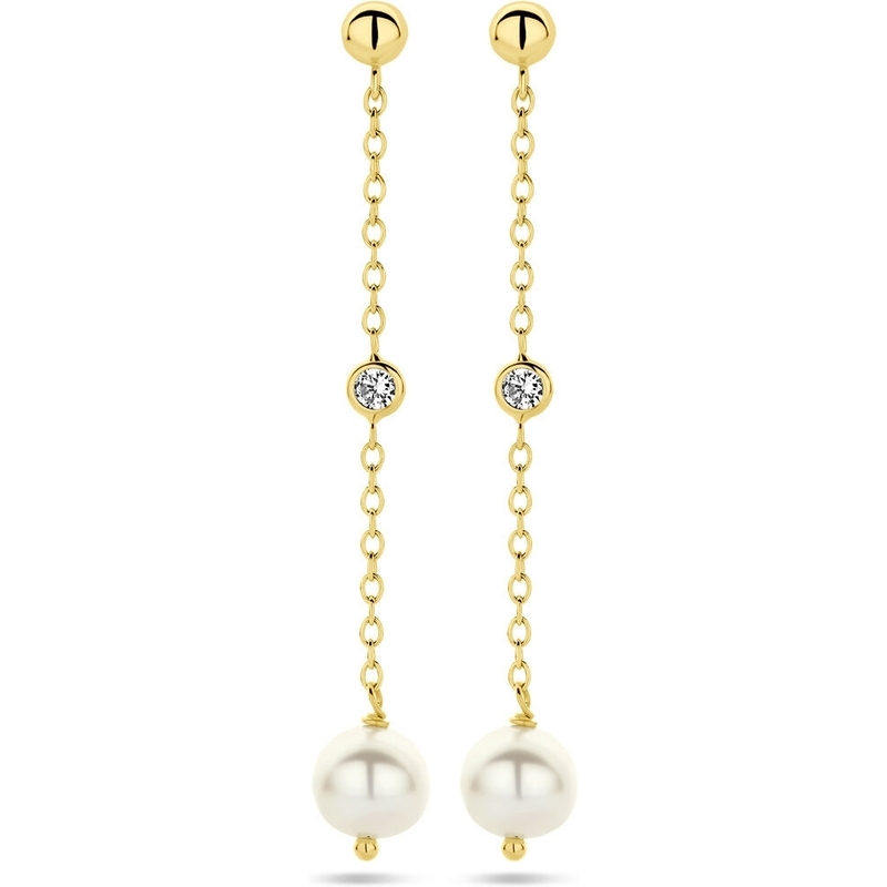 Treasure Collection 883939 14k gouden oorhangers met parel en zirkonia