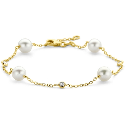 armband parel en zirkonia 17 - 19 cm 14K geelgoud