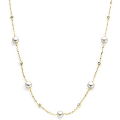 collier parel en zirkonia 42 - 44 cm 14K geelgoud