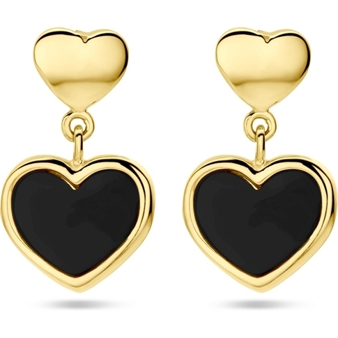 885933 14k gouden oorhangers hartjes met onyx