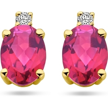 oorknoppen roze topaas en diamant 004ct 2x 002ct h si 14K geelgoud