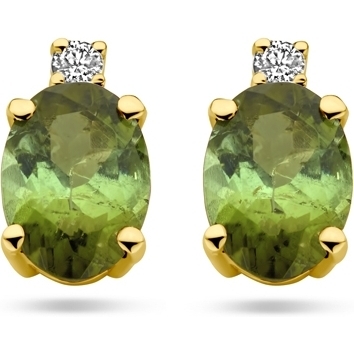 oorknoppen toermalijn en diamant 004ct 2x 002ct h si 14K geelgoud