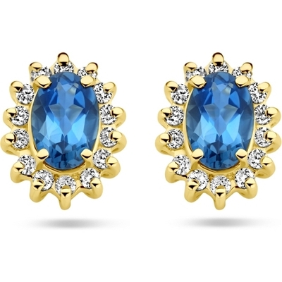 oorknoppen london blue topaas en diamant 022ct 2x 011ct h si 14K geelgoud