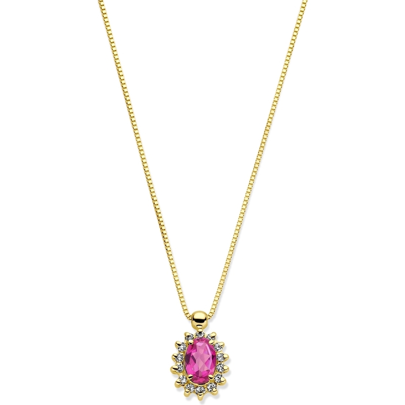 THOJ3786 14k gouden ketting met roze topaas en 0,11 ct diamant