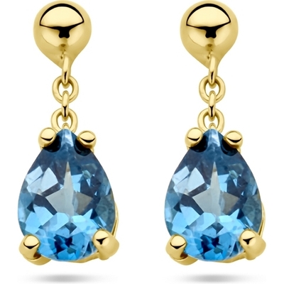 oorhangers met london blue kwarts 14K geelgoud