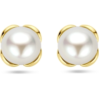 oorknoppen bloem parel 14K geelgoud