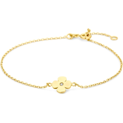 armband bloem zirkonia 16 - 18 cm 14K geelgoud