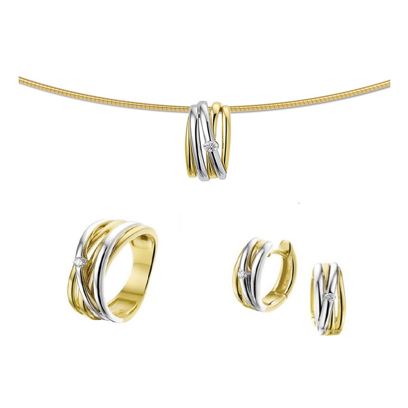 Treasure Collection TC-40930SET 14 karaat bicolor gouden sieradenset met 0,04 ct diamant