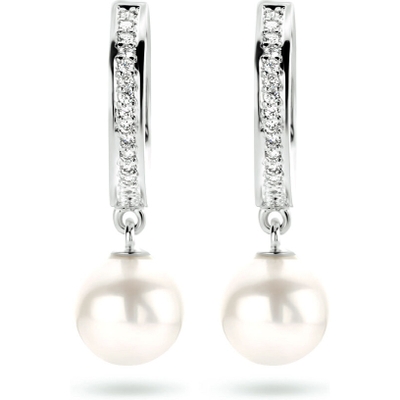 oorringen parel diamant 004ct 2x 002ct h si 14K witgoud