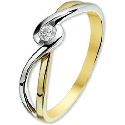 884205 14k bicolor gouden solitair ring met zirkonia