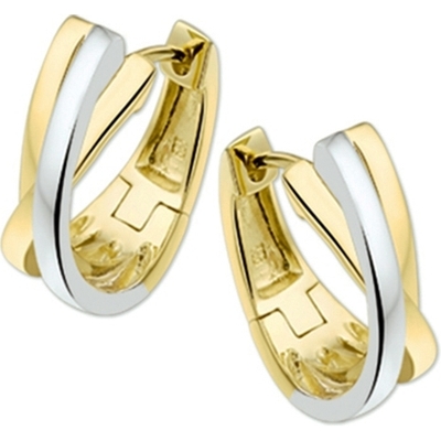 klapoorringen 14K bicolor goud geelwit