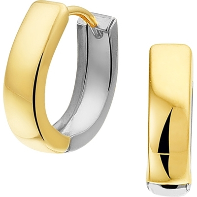 klapoorringen vlak 12 mm 14K bicolor goud geelwit