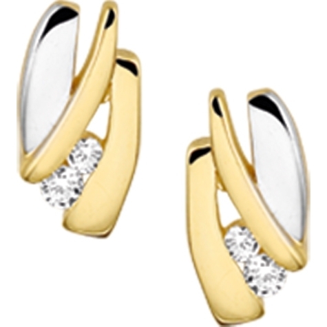 885965 14k bicolor gouden oorknopjes met zirkonia 10 mm