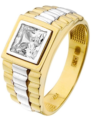 Treasure Collection TC-881589 Bicolor 14 karaat gouden president ring met zirkonia 10,5 mm