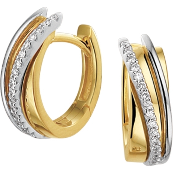 Treasure Collection THOJ1487 14k bicolor gouden klapcreolen met 0,14 ct diamant