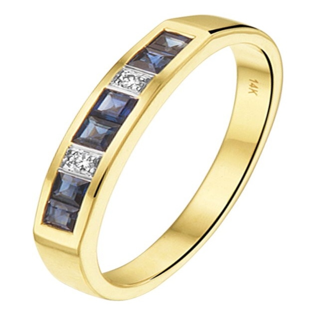 THOJ1989 14 karaat gouden saffier ring met 0,02 ct diamant