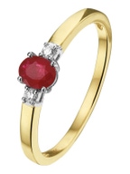 The House Of Jewels THOJ2009 14 karaat geelgouden robijn ring met 0,05 ct diamant