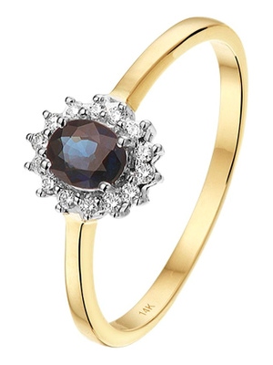 The House Of Jewels THOJ1997 14 karaat geelgouden saffier ring met 0,10 ct diamant