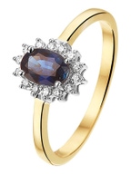 The House Of Jewels THOJ2001 14 karaat geelgouden saffier ring met 0,10 ct diamant