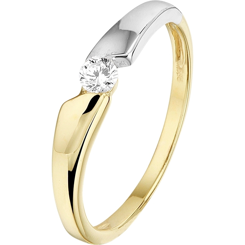 884224 14k bicolor gouden solitair ring met zirkonia