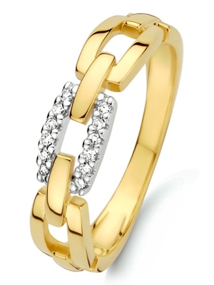 The House Of Jewels THOJ1828 14k bicolor gouden ring schakels met 0,05 ct diamant