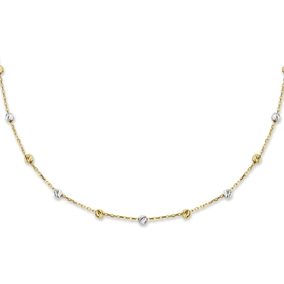 collier bolletjes gediamanteerd 30 mm 40 - 42 - 44 cm 14K bicolor goud geelwit