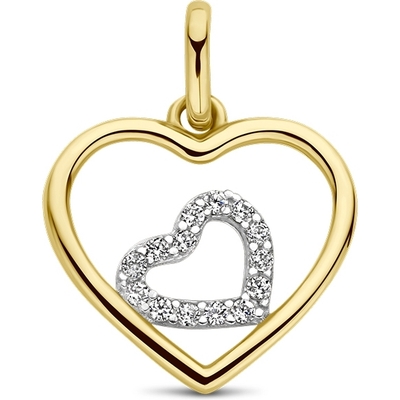 hanger hartjes zirkonia 14K bicolor goud geelwit