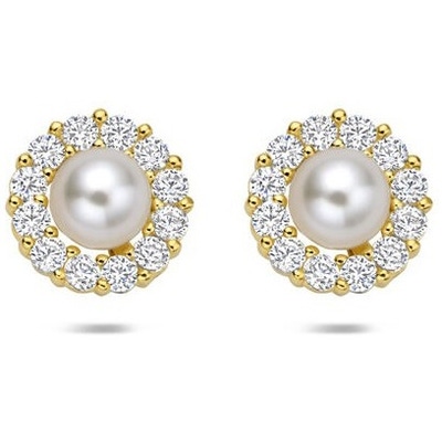 oorknoppen parel en zirkonia 14K geelgoud