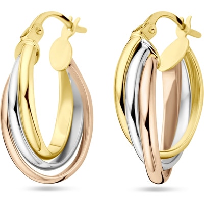oorringen tricolor ovaal 24 mm 14K tricolor goud