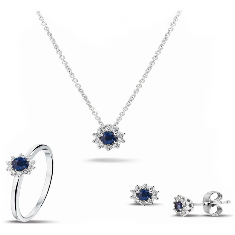 TC-45127SET Witgouden sieradenset met blauw saffier en diamant