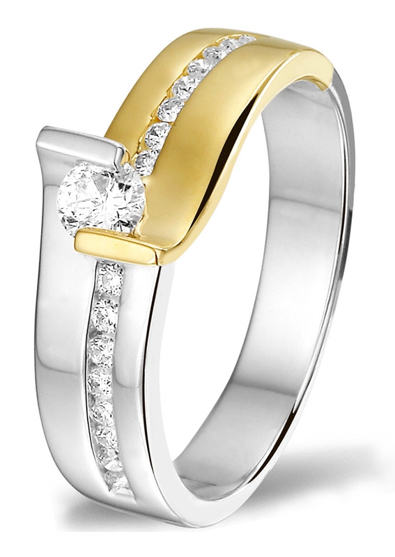 Treasure Collection TC-46049 14 karaat bicolor gouden ring met 0,33 ct diamant