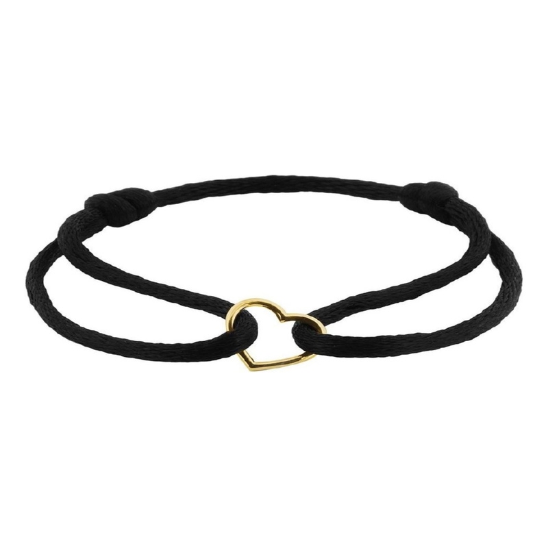 Treasure Collection TC-52207 Satijnkoord armband met 14 karaat gouden hartje 13-26 cm K045