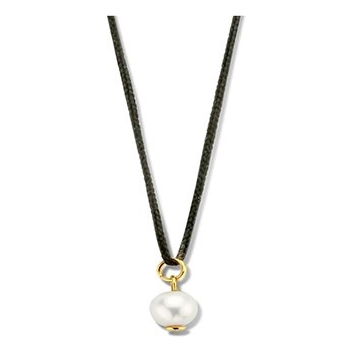 collier katoen parel 60 cm 14K goud met rubbernylonleer