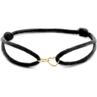 armband satijn hart en rondje 14K goud met rubbernylonleer