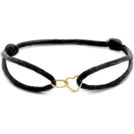 armband satijn hart en rondje gedraaid 14K goud met rubbernylonleer