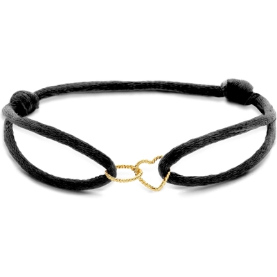 armband satijn hart en rondje gedraaid 14K goud met rubbernylonleer