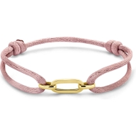 armband satijn zacht roze 13 - 26 cm 14K goud met rubbernylonleer