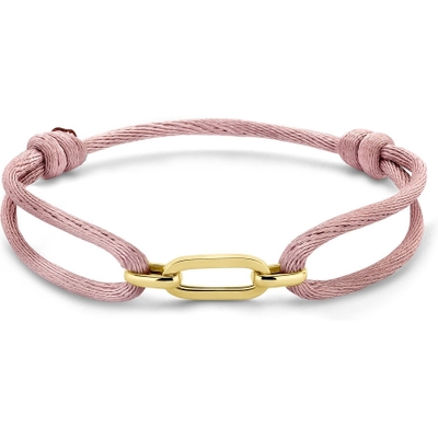 armband satijn zacht roze 13 - 26 cm 14K goud met rubbernylonleer