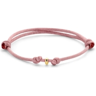 armband satijn zacht roze 13 - 26 cm 14K goud met rubbernylonleer