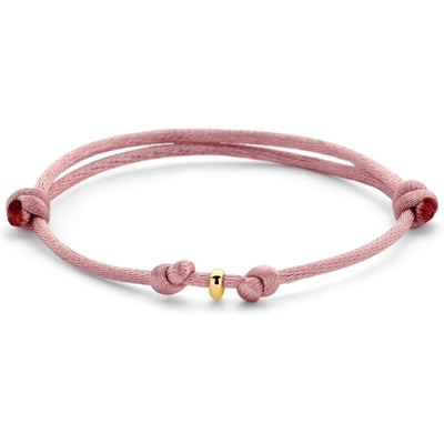 armband satijn zacht roze 13 - 26 cm 14K goud met rubbernylonleer