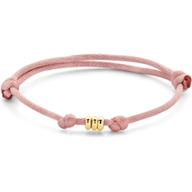 armband satijn zacht roze 13 - 26 cm 14K goud met rubbernylonleer