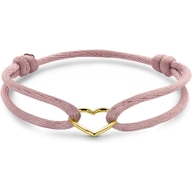 armband satijn zacht roze hart 13 - 26 cm 14K goud met rubbernylonleer