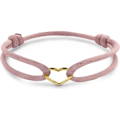 armband satijn zacht roze hart 13 - 26 cm 14K goud met rubbernylonleer