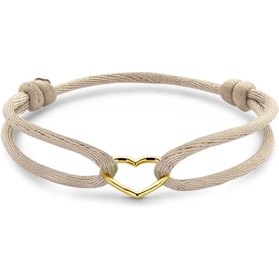 armband satijn beige hart 13 - 26 cm 14K goud met rubbernylonleer