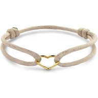 armband satijn beige hart 13 - 26 cm 14K goud met rubbernylonleer