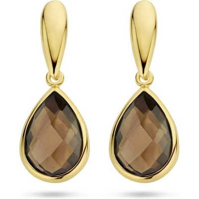 oorhangers rookkwarts 14K geelgoud