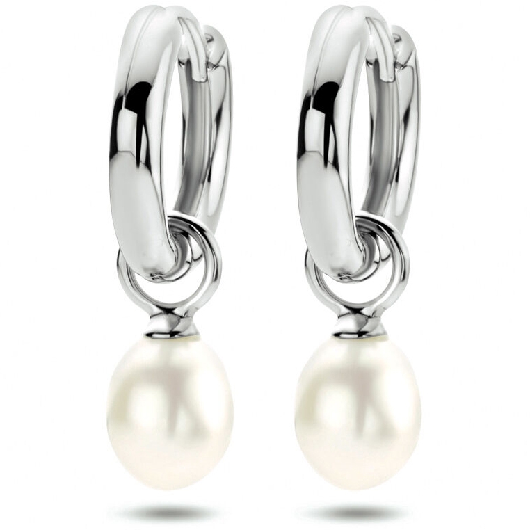 Treasure Collection TC-51023 Zilveren oorringen met parel hanger 15 mm