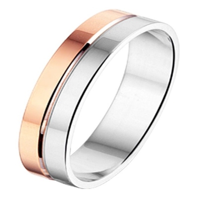 Treasure Collection AL749 Amorio zilver met 14 karaat roségoud trouwring 4 mm