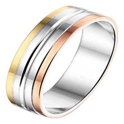 Treasure Collection AL757 Amorio zilver met 14 karaat goud trouwring tricolor 5 mm