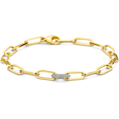 armband paperclip diamant 020ct g vsi vierkante buis 75 mm 185 cm 18K bicolor goud geelwit